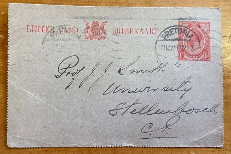 LETTER CARD BRIEFKAART  PREPAID 1d KGV UNION of SOUTH AFRICA 1933 PRETORIA TRANSVAAL