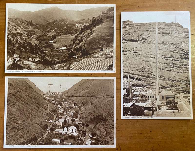 POSTCARDS POST CARDS x 3 - St. HELENA SEPIA "PHARMACY" "JACOBS LADDER" JAMESTOWN DIANA'S PEAK scarce