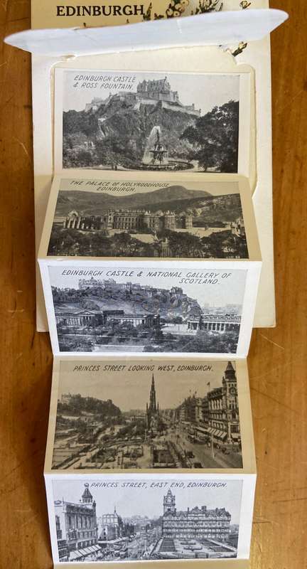 POSTCARD POST CARD EDINBURGH SCOTLAND 1956 - PULL OUT STRIP of BLACK & WHITE PICS VALENTINE & SONS