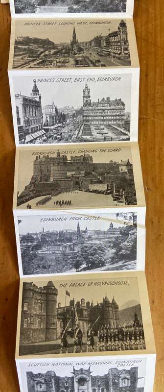 POSTCARD POST CARD EDINBURGH SCOTLAND 1956 - PULL OUT STRIP of BLACK & WHITE PICS VALENTINE & SONS