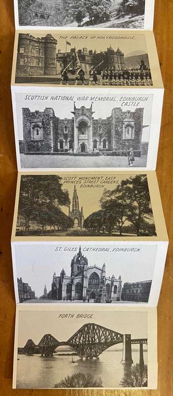 POSTCARD POST CARD EDINBURGH SCOTLAND 1956 - PULL OUT STRIP of BLACK & WHITE PICS VALENTINE & SONS