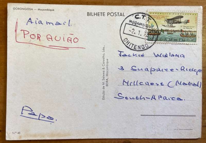 POSTCARD POST CARD - GOGONGOSA NATIONAL PARK MOZAMBIQUE ELEPHANT LION KILL GUINEA FOWL BUFFALO