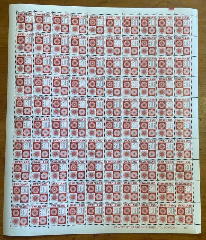 Swaziland Postage Due Stamps - 1 cent - 1971 - Full Sheet - UM - SG D19 - 100 Stamps