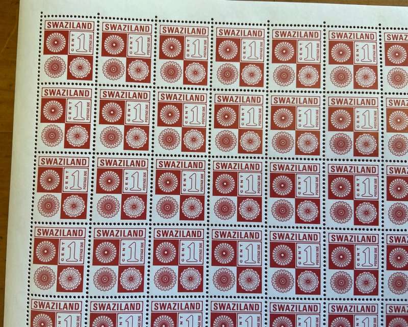 Swaziland Postage Due Stamps - 1 cent - 1971 - Full Sheet - UM - SG D19 - 100 Stamps