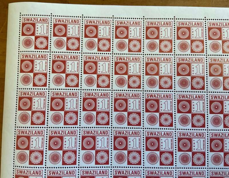 Swaziland Postage Due Stamps - 1 cent - 1971 - Full Sheet - UM - SG D19 - 100 Stamps