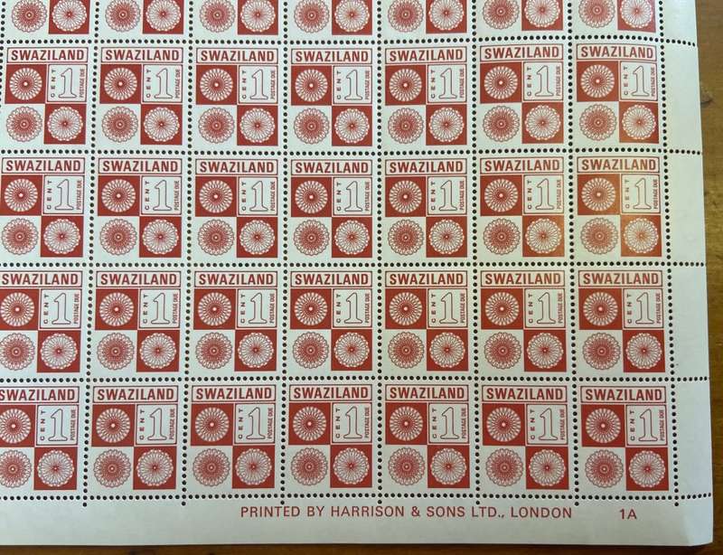 Swaziland Postage Due Stamps - 1 cent - 1971 - Full Sheet - UM - SG D19 - 100 Stamps