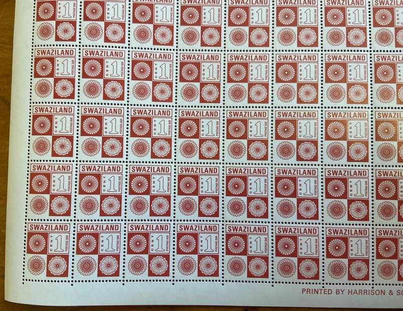 Swaziland Postage Due Stamps - 1 cent - 1971 - Full Sheet - UM - SG D19 - 100 Stamps