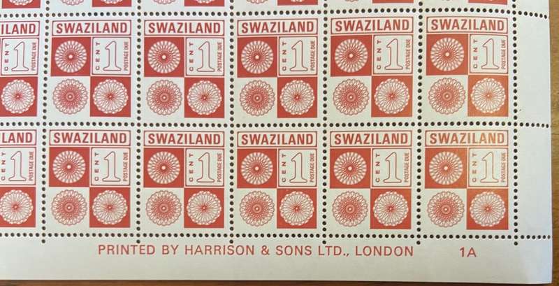 Swaziland Postage Due Stamps - 1 cent - 1971 - Full Sheet - UM - SG D19 - 100 Stamps