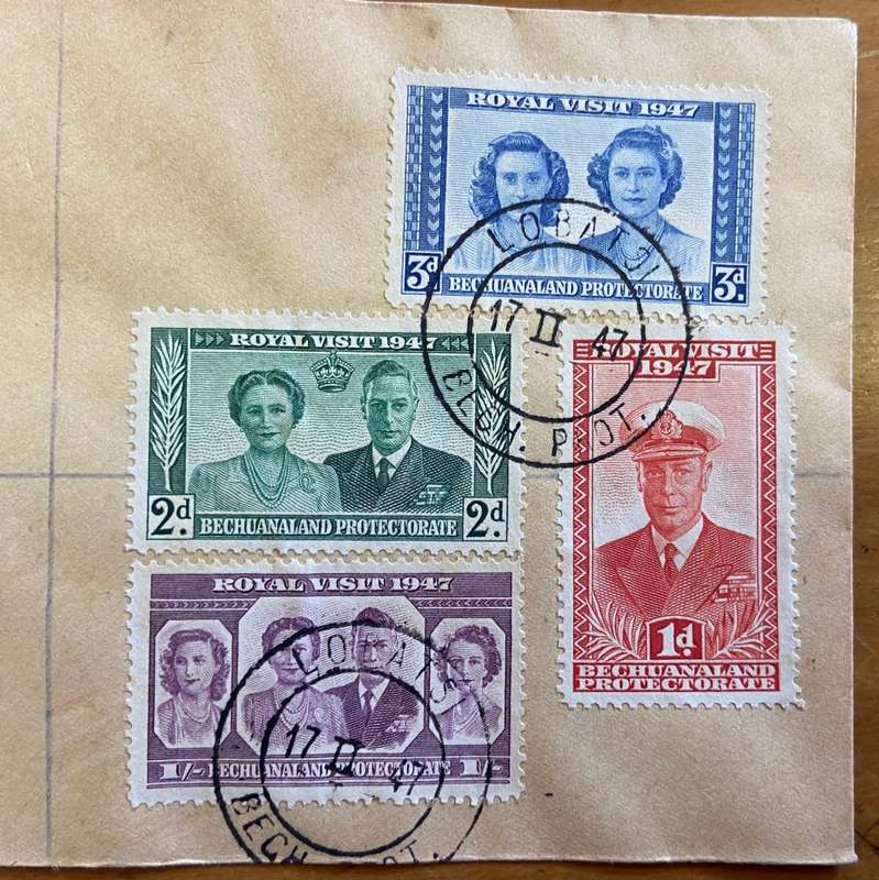 BECHUANALAND PROTECTORATE ROYAL VISIT FDC 1947 LOBATSI CDS REGISTERED MAIL to JHB, TRANSVAAL.
