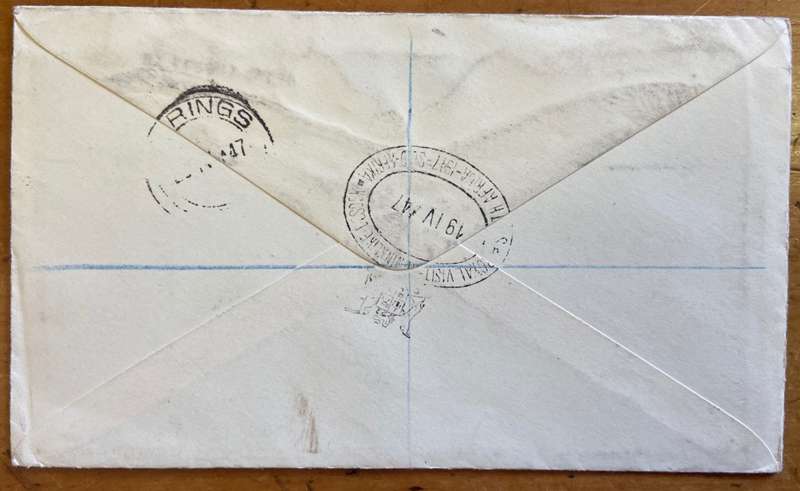 SOUTH AFRICA ROYAL VISIT on "ROYAL TRAIN" 19.4.47 COVER REGISTERED MAIL No. 7310 to SPRINGS, TVL.