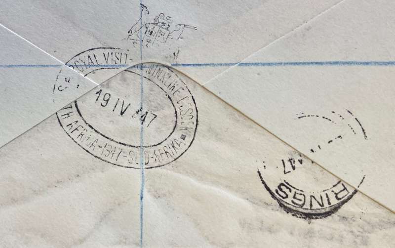 SOUTH AFRICA ROYAL VISIT on "ROYAL TRAIN" 19.4.47 COVER REGISTERED MAIL No. 7310 to SPRINGS, TVL.