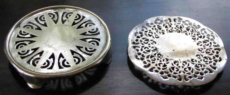 SILVER PLATED TRIVETS x 2, Marked "YEOMANS PLATE", "E.P.N.S." and "Made in England"