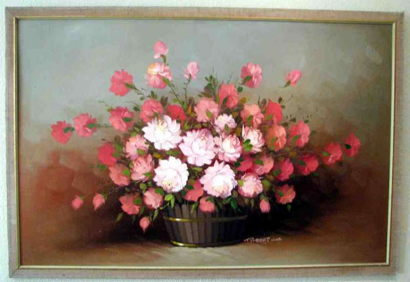 OIL PAINTING=ROBERT COX=LARGE=Signed=FLOWERS IN A BARREL=NEW LOW PRICE!!!!!USA Artist!!!!!!!!!!!!!!!