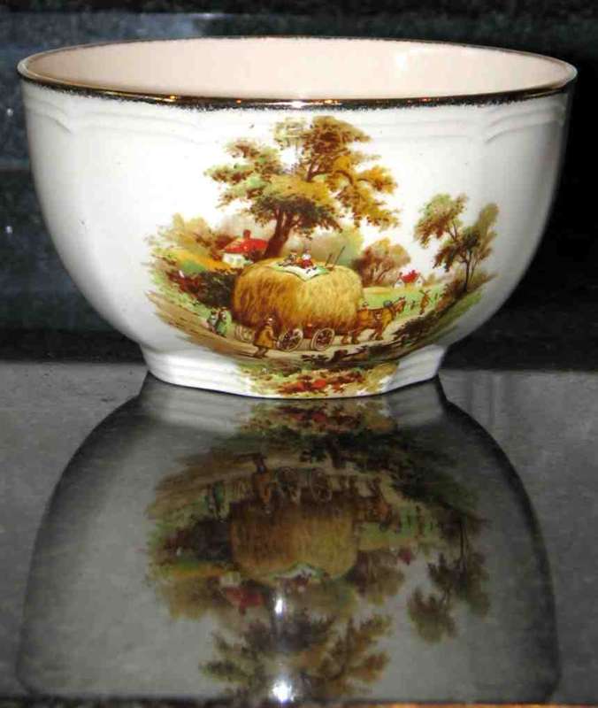 ALFRED MEAKIN Sugar Bowl= England = 12,3cm diameter x 7cm = "HAYRIDE PATTERN" = Post-war Mark 1945+