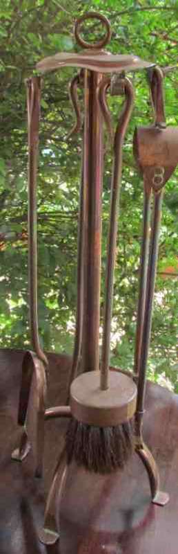 R1 starting price = Copper Fire Irons=Set of 4=brush,tongs,poker & spade=59cm high= Read Notes!!!!!