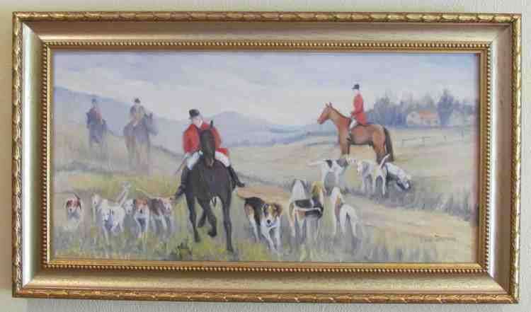 OIL PAINTING="THE RETURN"=Enid Dutton=SA Artist=ENGLISH HUNTING with Horses & Dogs(BEAGLES) Large!!!