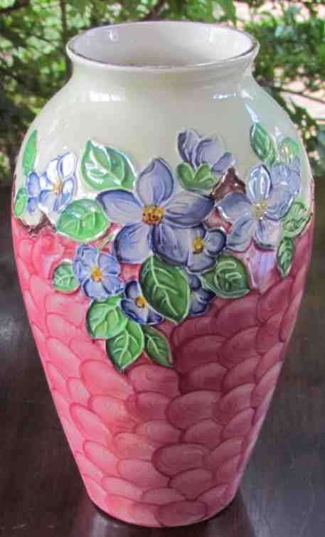 Maling Pottery LUSTRE VASE=C.T Maling & Sons=Newcastle-upon-Tyne=1930-32=Embossed blossom roses.
