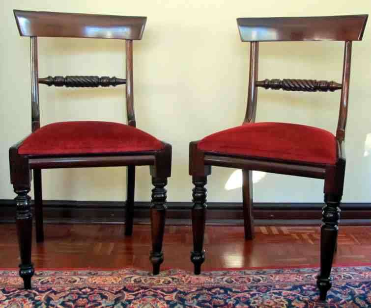 PAIR of Solid Wood Curved Back Diningroom Chairs with red covered seats=GR8 condition=STUNNING!!!!!!
