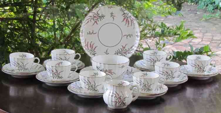 ROYAL WORCESTER TEA SET=DUNROBIN PATTERN=28 PIECE=8 Trio's=2 Cake Plates=Creamer=Sugar Bowl=1942-48!