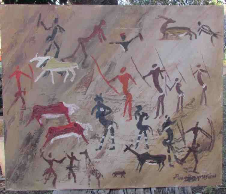 BUSHMAN ROCK ART=SA Artist=Peter Daniel van Blommestein=UNFRAMED 595mmx495mm=Stunning Bushmen Art!!
