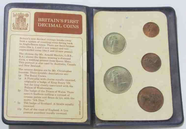 BRITAIN'S FIRST DECIMAL COINS=Decimal Day 15th February 1971=Royal Crown,Prince of Wales,Scotland!!!