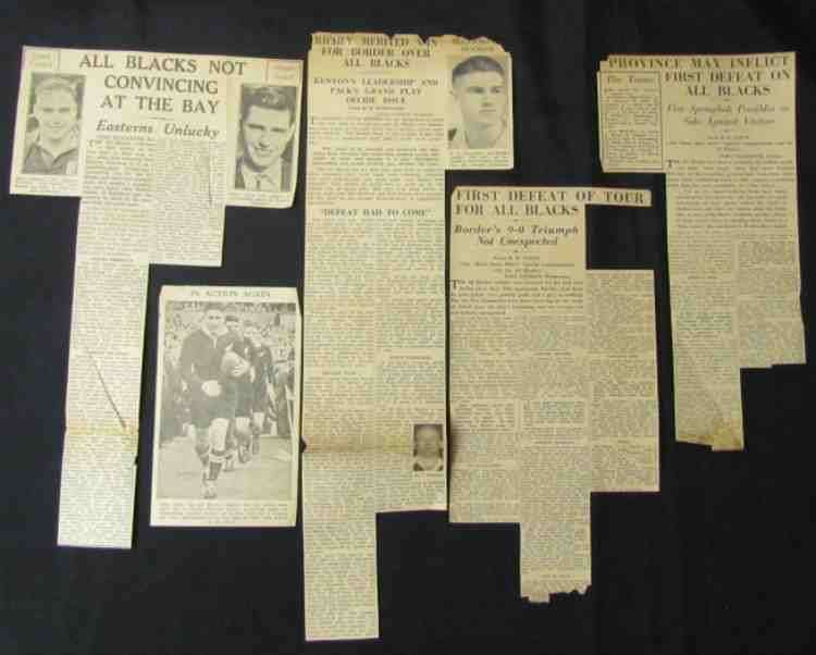 ALL BLACKS RUGBY NEWSPAPER CUTTINGS x 5=1949 - 1955=RUGBY,SPORT,BORDER beats All Blacks!!!!