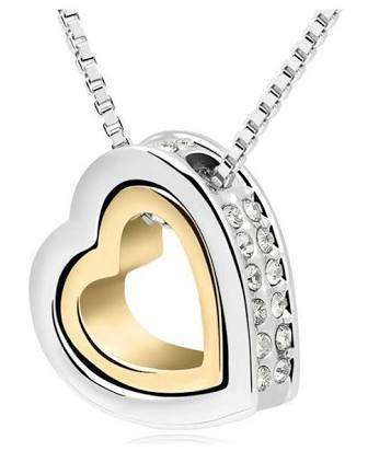 *J* Stunning double heart pendant necklace with Swarovski elements