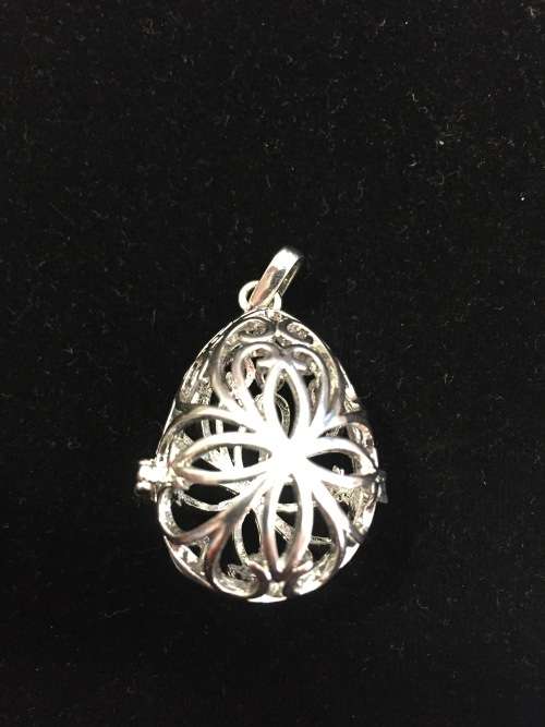 *J* Aromatherapy or stone cage locket_Egg silver (extra large)