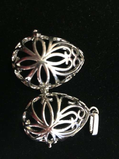 *J* Aromatherapy or stone cage locket_Egg silver (extra large)