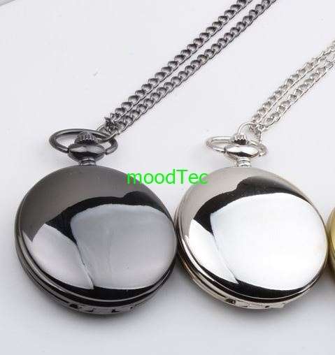 Classic Smooth Black Steel Mens Pocket Watch