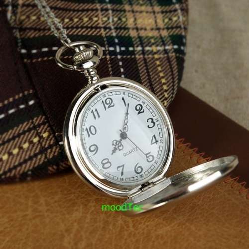 Smooth Silver Steel Pocket Watch (In Stock)