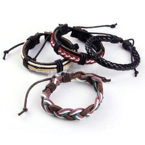 4 x Adjustable Surfer Leather Bracelet Wristband (In Stock)