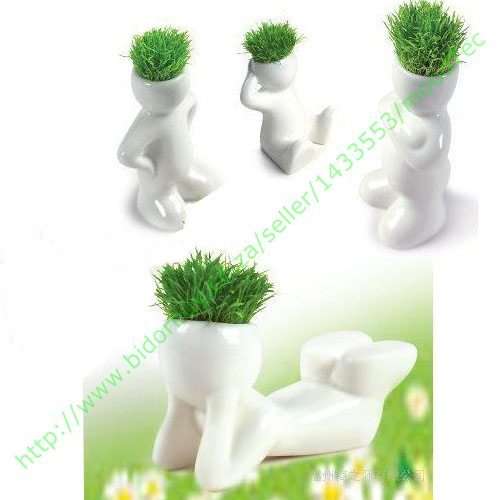Ceramic Man Grass Hair Pot (Sitting man) (In Stock)