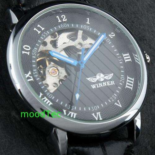 Winner Transparent Skeleton Mechanical Watch - Black