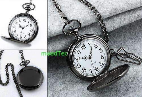 Smooth Black Steel Pocket Watch