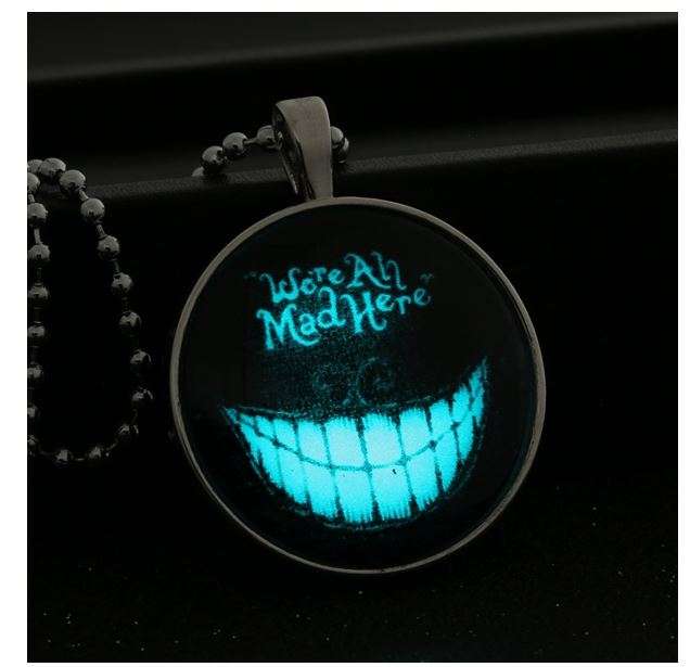 Black Punk Cheshire Cat Grin Steel Chain Luminous Necklace (In Stock)