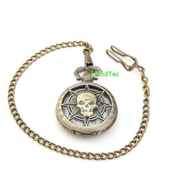 Vintage Skull Bronze Chain Pocket Watch