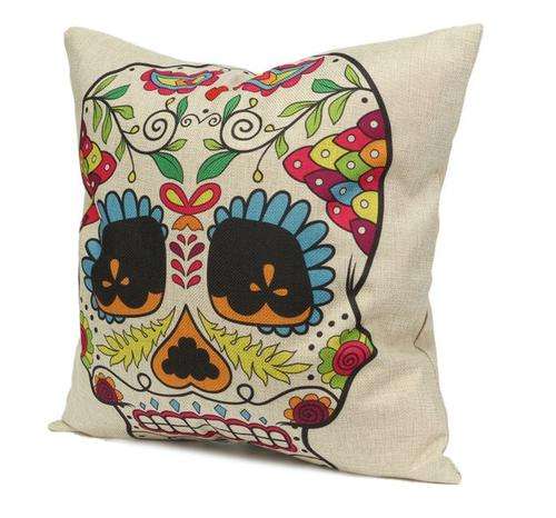 Skull Printed Cotton Linen Throw Pillow Case (In Stock)