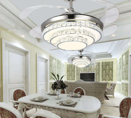Modern simple stealth fan lights living room bedroom restaurant lights crystal ceiling fan remote co