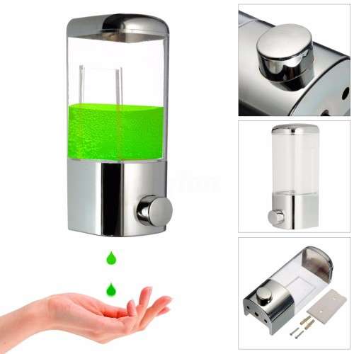 500mL Chrome Soap Dispenser Bathroom Shower Lotion Shampoo Liquid Wall Mounted