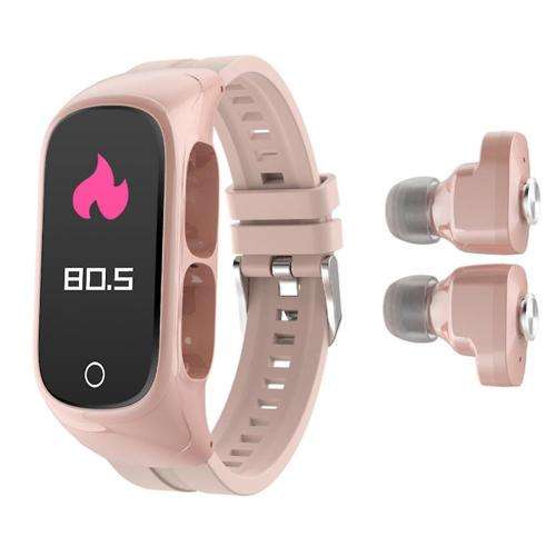 2-in-1 N8 Pink Bluetooth Smartwatch with Built-in TWS Wireless Earpods Earbuds Fitness Monitor