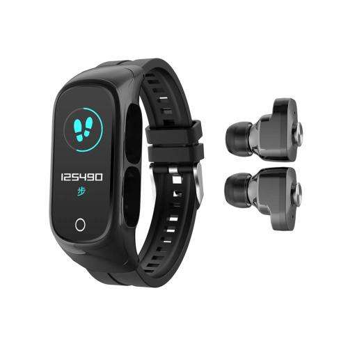 2-in-1 N8 Black Bluetooth Smartwatch with Built-in TWS Wireless Earpods Earbuds Fitness Monitor