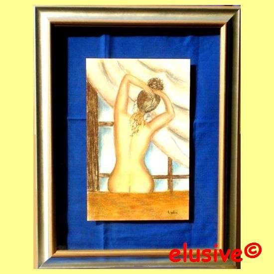 ORIGINAL OIL PASTEL ARTWORK. 'Nude From Behind' by S A Artist 'Lydia'. (c 2010) Floated & Framed.