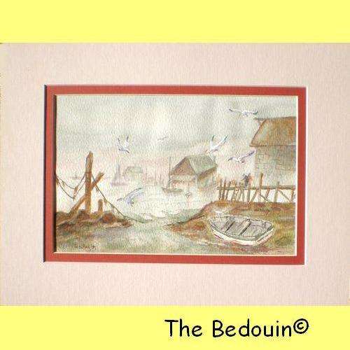 Sal Nel (South African Artist). FISHING HARBOUR. Original Water Colour Painting. Unframed (1997)