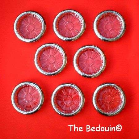 SILVER PLATED / GLASS COASTERS (Set of 8). Italian manufacture.