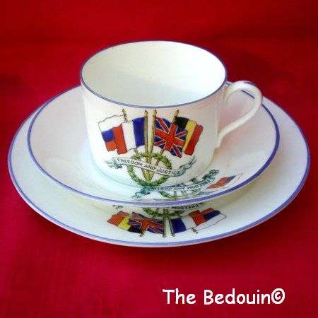 TEA TRIO. WORLD WAR I (1914). Allied Forces. Royal Coleston (Collington Bros). Bone China.