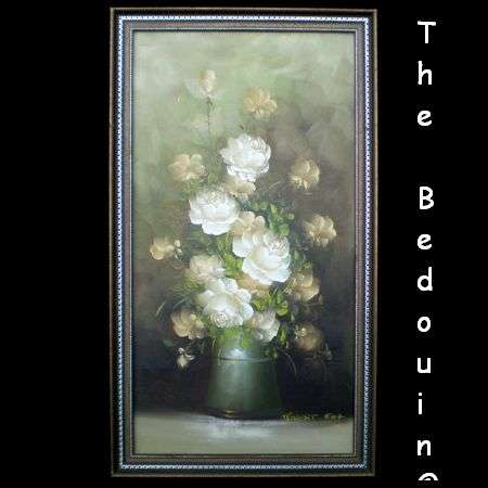 Robert Cox. STILL LIFE WITH YELLOW / WHITE ROSES. Oil Painting (c 1970). Framed