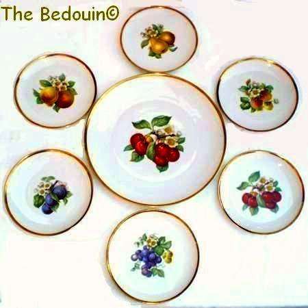 HUTSCHENREUTHER SELB (Bavaria Germany) 7 PIECE FRUIT PLATES. Bone China. Retro (c 1960)