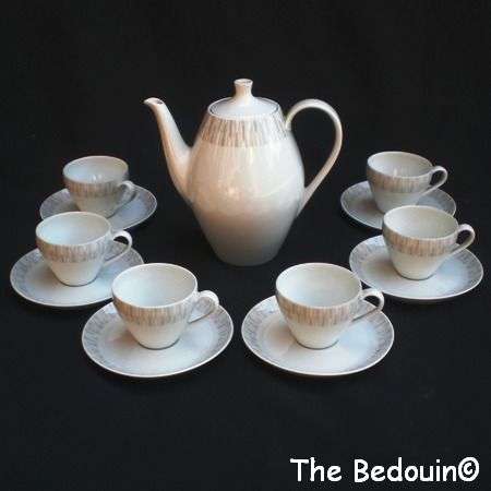 MOCHA (COFFEE) SET. 13 piece. Bone China. German. Vintage (Retro - 1950s). Made by Schonwald.
