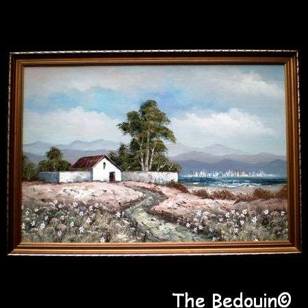 J Gold (SA Artist?). WEST COAST COTTAGE. Original Oil Painting. Framed (c 1990)
